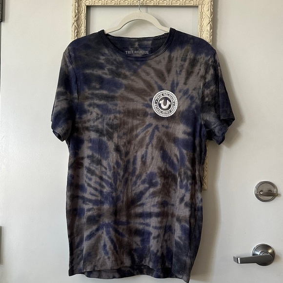 TRUE RELIGION | Men's Short Sleeve Tie-Dye Cotton Tee - Black and Blue - Picture 2 of 9
